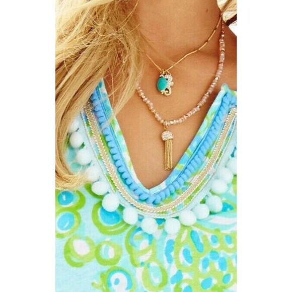 Lilly Pulitzer Harper Embellished T Shirt Dress Green Blue Pastel Linen Blend S - Picture 2 of 11